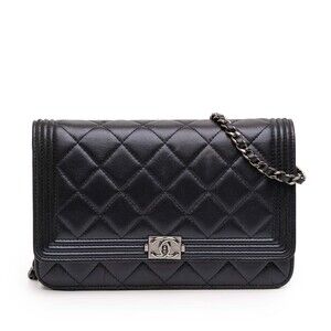 Pre-Loved Chanel Quilted Lambskin Boy Wallet On Chain